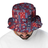 Red Samoa Manuia Le Kerisimasi Bucket Hat Pacific Patchwork Xmas Vibes LT9 - Polynesian Pride