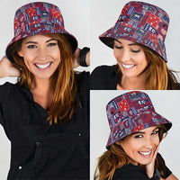 Red Samoa Manuia Le Kerisimasi Bucket Hat Pacific Patchwork Xmas Vibes LT9 - Polynesian Pride