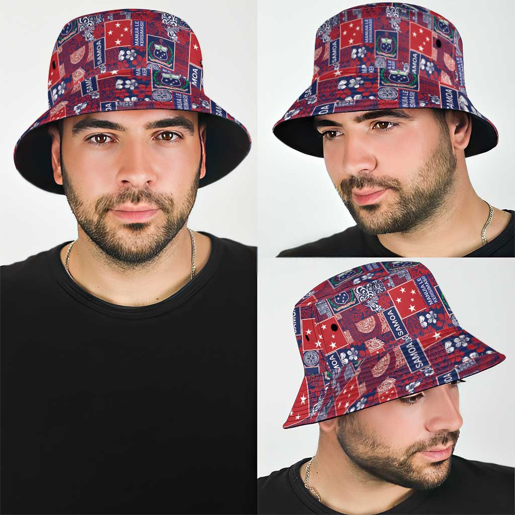 Red Samoa Manuia Le Kerisimasi Bucket Hat Pacific Patchwork Xmas Vibes LT9 - Polynesian Pride