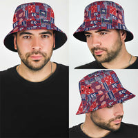 Red Samoa Manuia Le Kerisimasi Bucket Hat Pacific Patchwork Xmas Vibes LT9 - Polynesian Pride