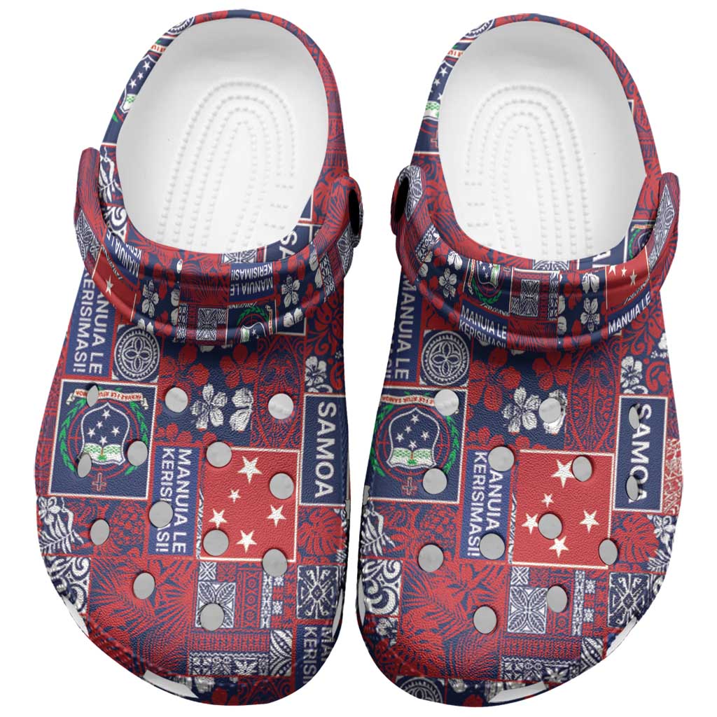 Red Samoa Manuia Le Kerisimasi Clogs Shoes Pacific Patchwork Xmas Vibes LT9 Red - Polynesian Pride