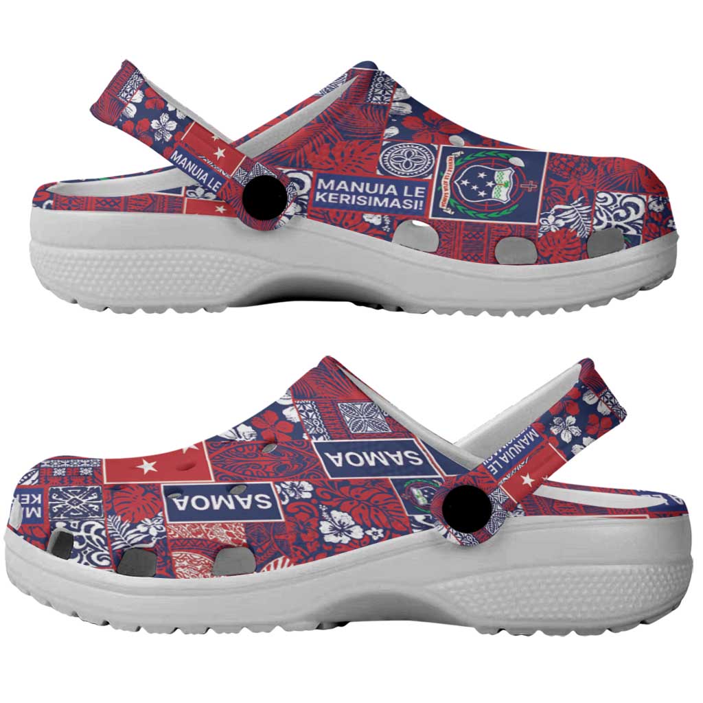 Red Samoa Manuia Le Kerisimasi Clogs Shoes Pacific Patchwork Xmas Vibes LT9 - Polynesian Pride
