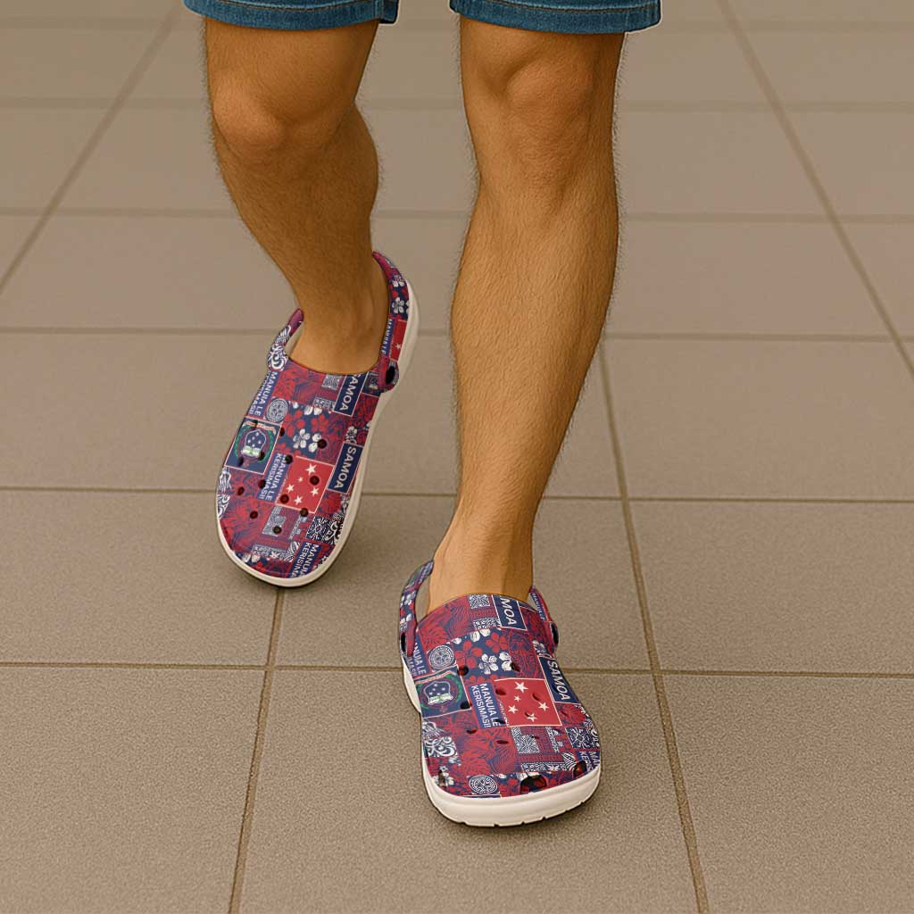 Red Samoa Manuia Le Kerisimasi Clogs Shoes Pacific Patchwork Xmas Vibes LT9 - Polynesian Pride