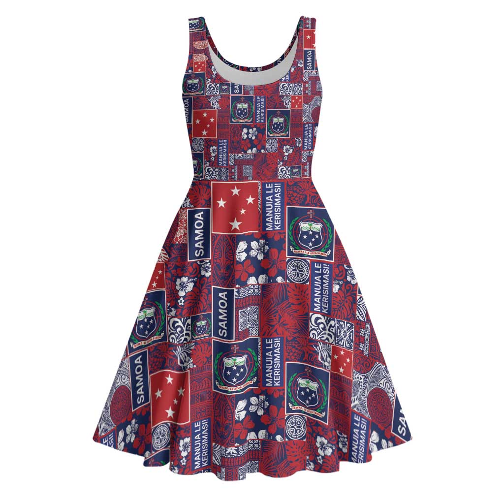 Red Samoa Manuia Le Kerisimasi Midi Dress Pacific Patchwork Xmas Vibes LT9 Red - Polynesian Pride