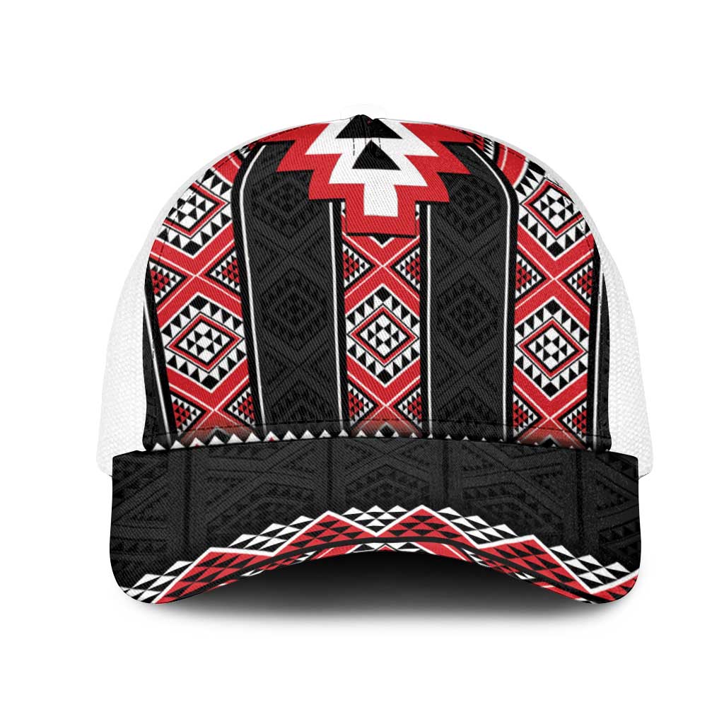 Red Taniko Aotearoa Mesh Trucker Cap Niho Taniwha Mix Poutama LT14 One Size White Red - Polynesian Pride