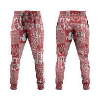 Red Tonga Kilisimasi Fiefia Jogger Pants Pacific Patchwork Xmas Vibes LT9 Red - Polynesian Pride