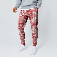 Red Tonga Kilisimasi Fiefia Jogger Pants Pacific Patchwork Xmas Vibes LT9 - Polynesian Pride