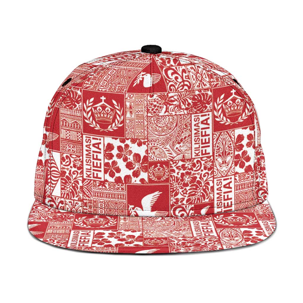 Red Tonga Kilisimasi Fiefia Snapback Cap Pacific Patchwork Xmas Vibes LT9 One Size Red - Polynesian Pride