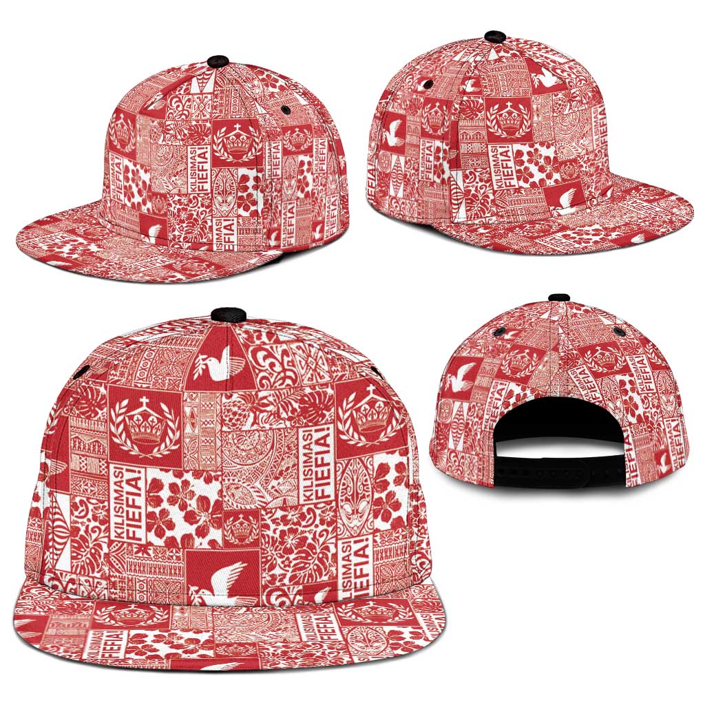 Red Tonga Kilisimasi Fiefia Snapback Cap Pacific Patchwork Xmas Vibes LT9 - Polynesian Pride