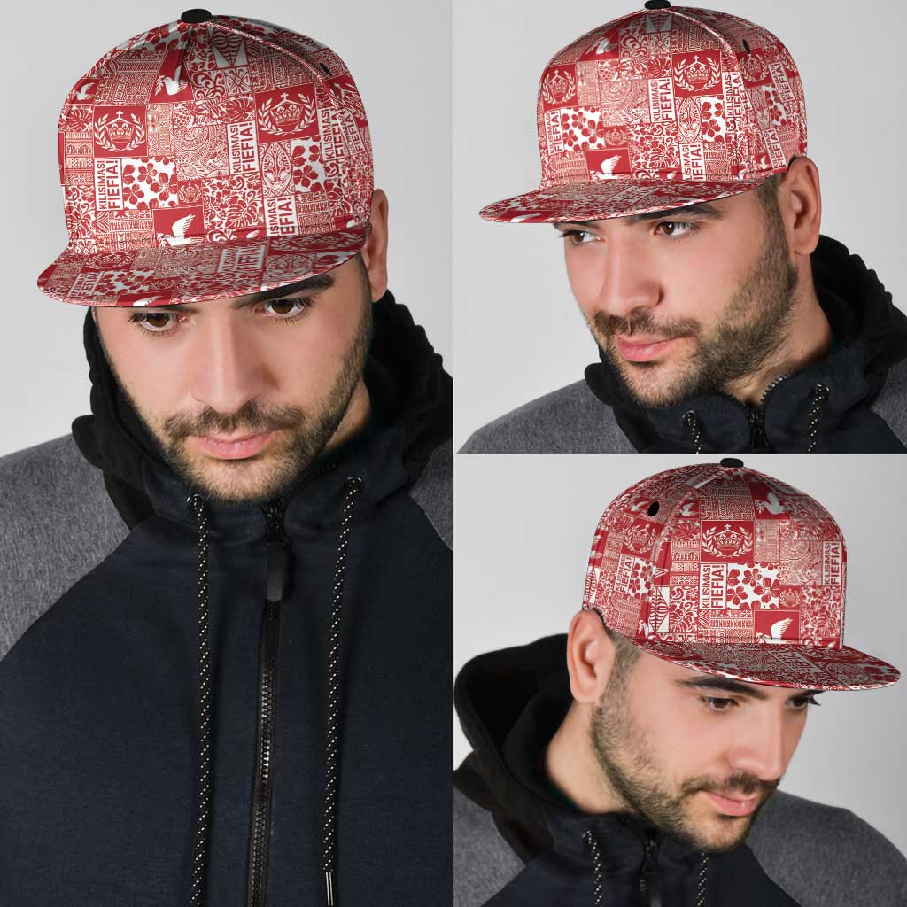 Red Tonga Kilisimasi Fiefia Snapback Cap Pacific Patchwork Xmas Vibes LT9 - Polynesian Pride