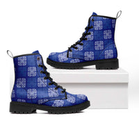 Royal Blue Palaka Quilt Hawaii Leather Boots Traditional Hawaii-plaid Pattern LT14 Royal Blue - Polynesian Pride