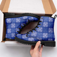 Royal Blue Palaka Quilt Hawaii Leather Boots Traditional Hawaii-plaid Pattern LT14 - Polynesian Pride