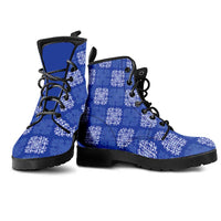 Royal Blue Palaka Quilt Hawaii Leather Boots Traditional Hawaii-plaid Pattern LT14 - Polynesian Pride