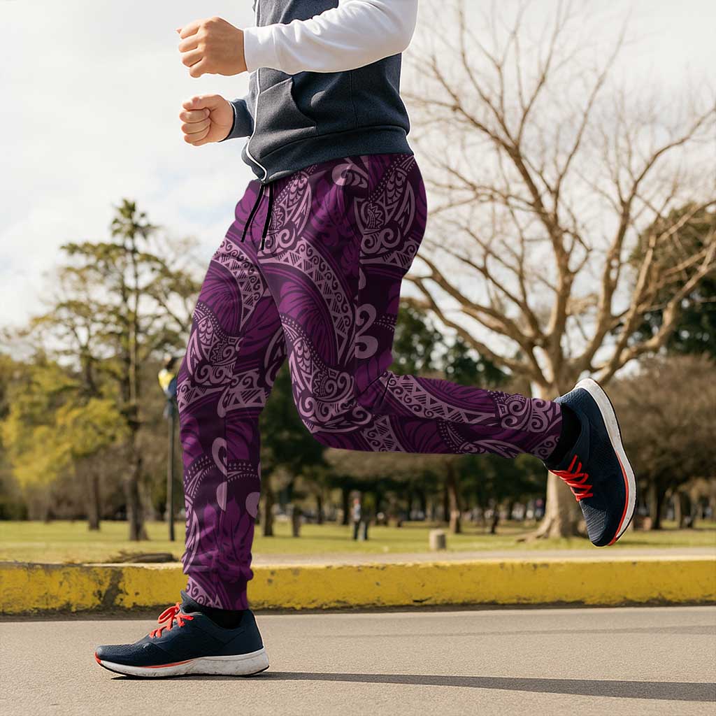 Royal Purple Monstera Jogger Pants Polynesian Tribal Pattern LT01 - Polynesian Pride