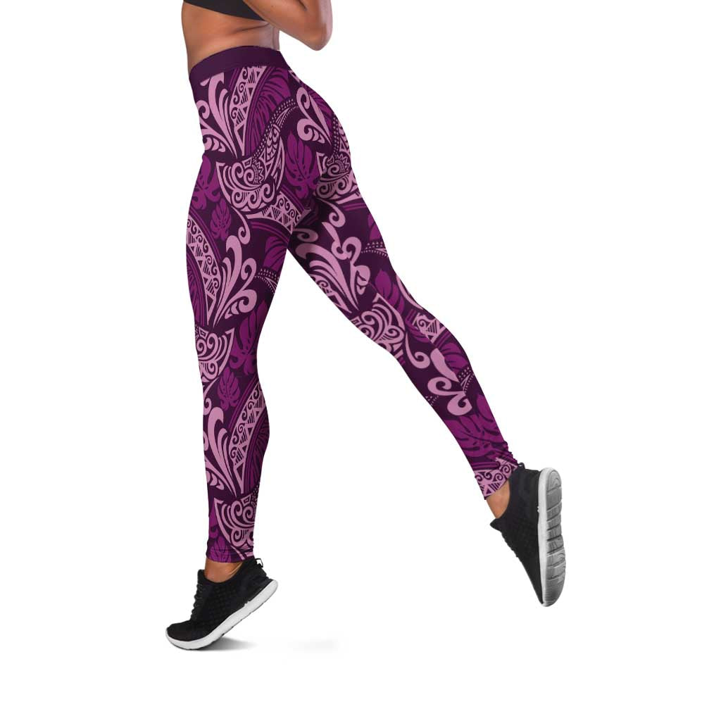 Royal Purple Monstera Leggings Polynesian Tribal Pattern LT01 Purple - Polynesian Pride