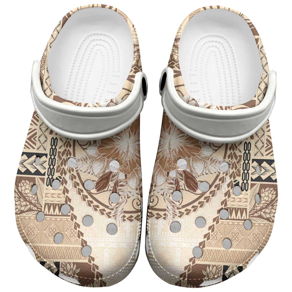 Samoa Siapo Elegant Clogs Shoes Hibiscus Beige Motifs LT05 Beige - Polynesian Pride