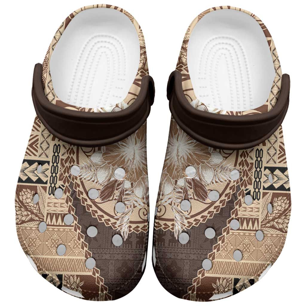 Samoa Siapo Elegant Clogs Shoes Hibiscus Chocolate Brown Motifs LT05 Brown - Polynesian Pride