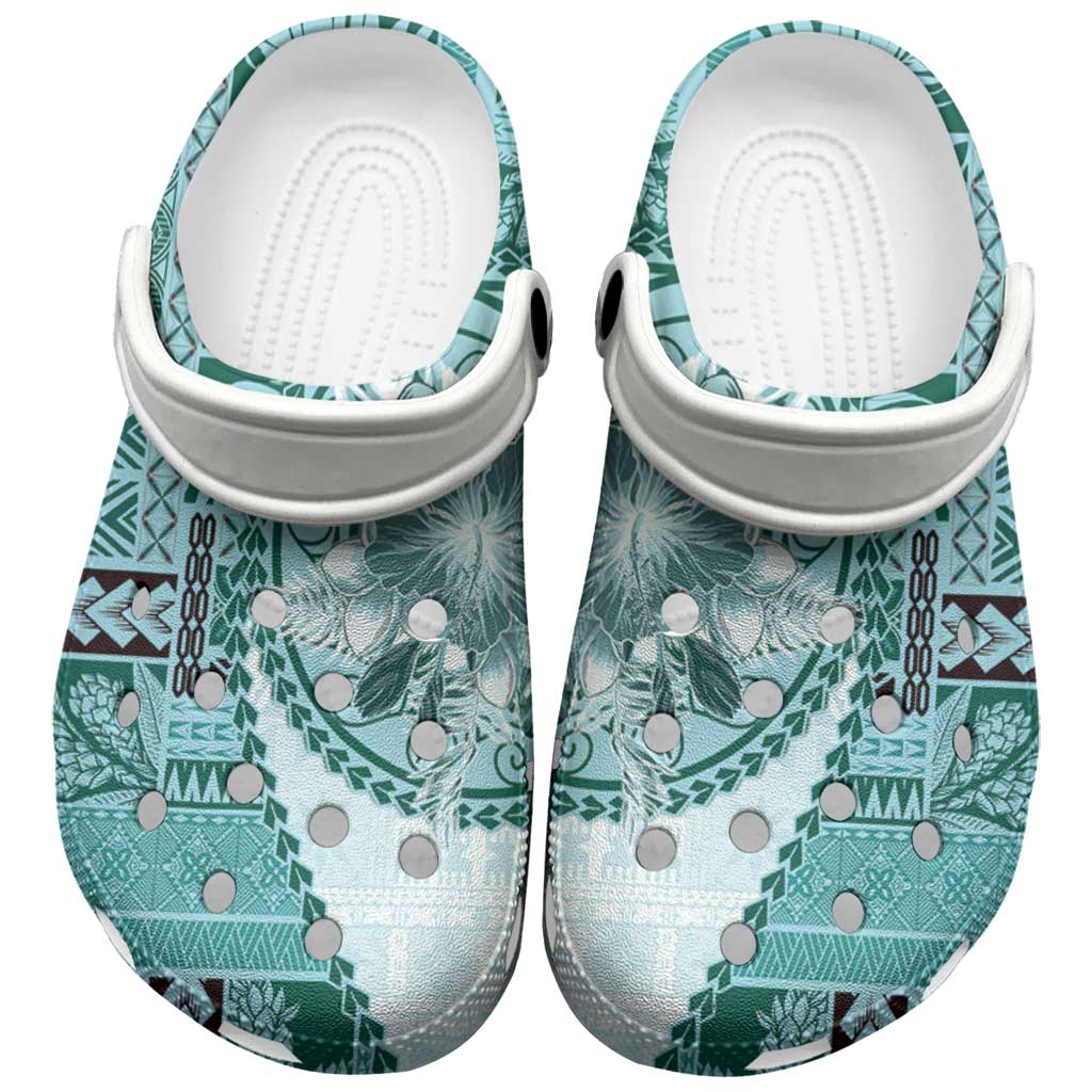Samoa Siapo Elegant Clogs Shoes Hibiscus Teal Motifs LT05 Teal - Polynesian Pride