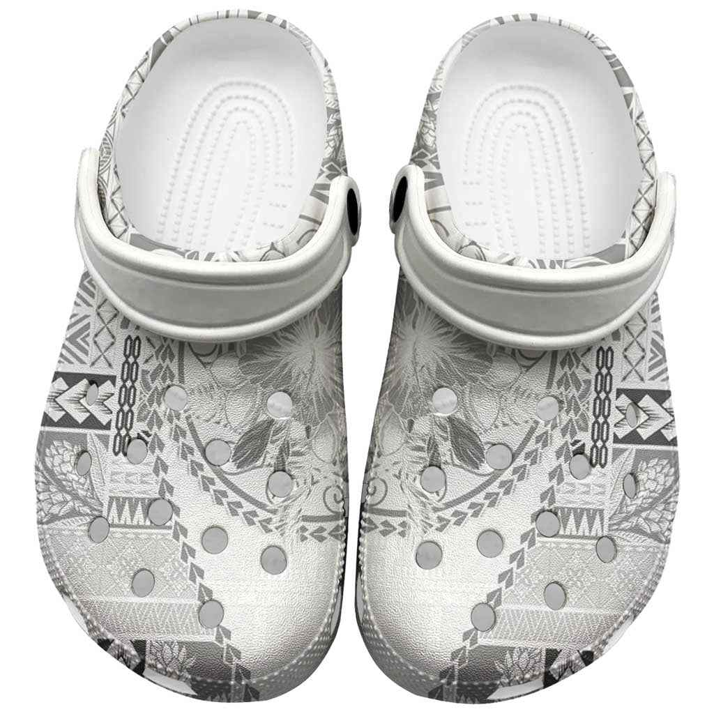 Samoa Siapo Elegant Clogs Shoes Hibiscus White Motifs LT05 White - Polynesian Pride
