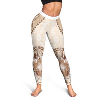 Samoa Siapo Elegant Leggings Hibiscus Beige Motifs LT05 - Polynesian Pride