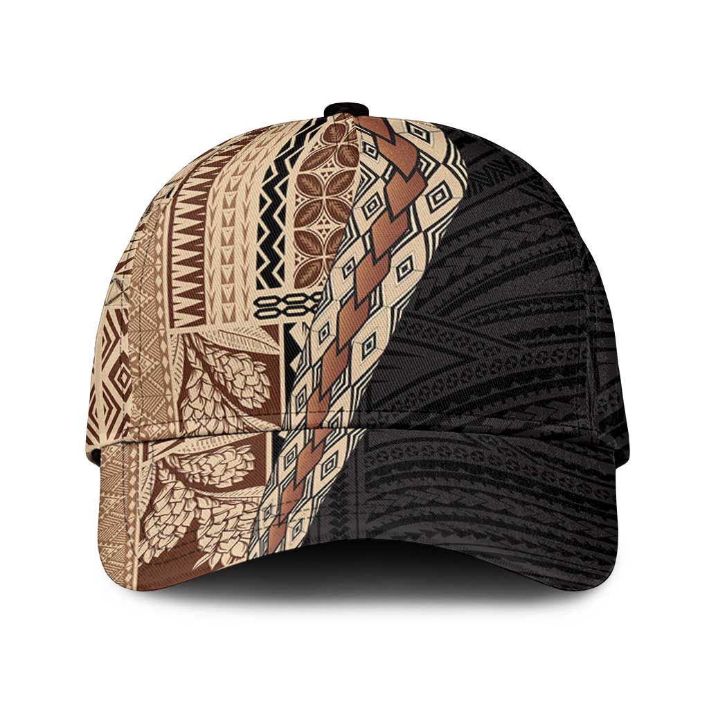 Samoa Siapo Motif Half Style Classic Cap Brown Version LT03 Universal Fit Brown - Polynesian Pride