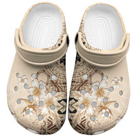 Samoa Siapo Pattern With Beige Hibiscus Clogs Shoes LT05 Beige - Polynesian Pride