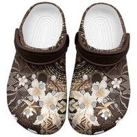 Samoa Siapo Pattern With Brown Hibiscus Clogs Shoes LT05 Brown - Polynesian Pride