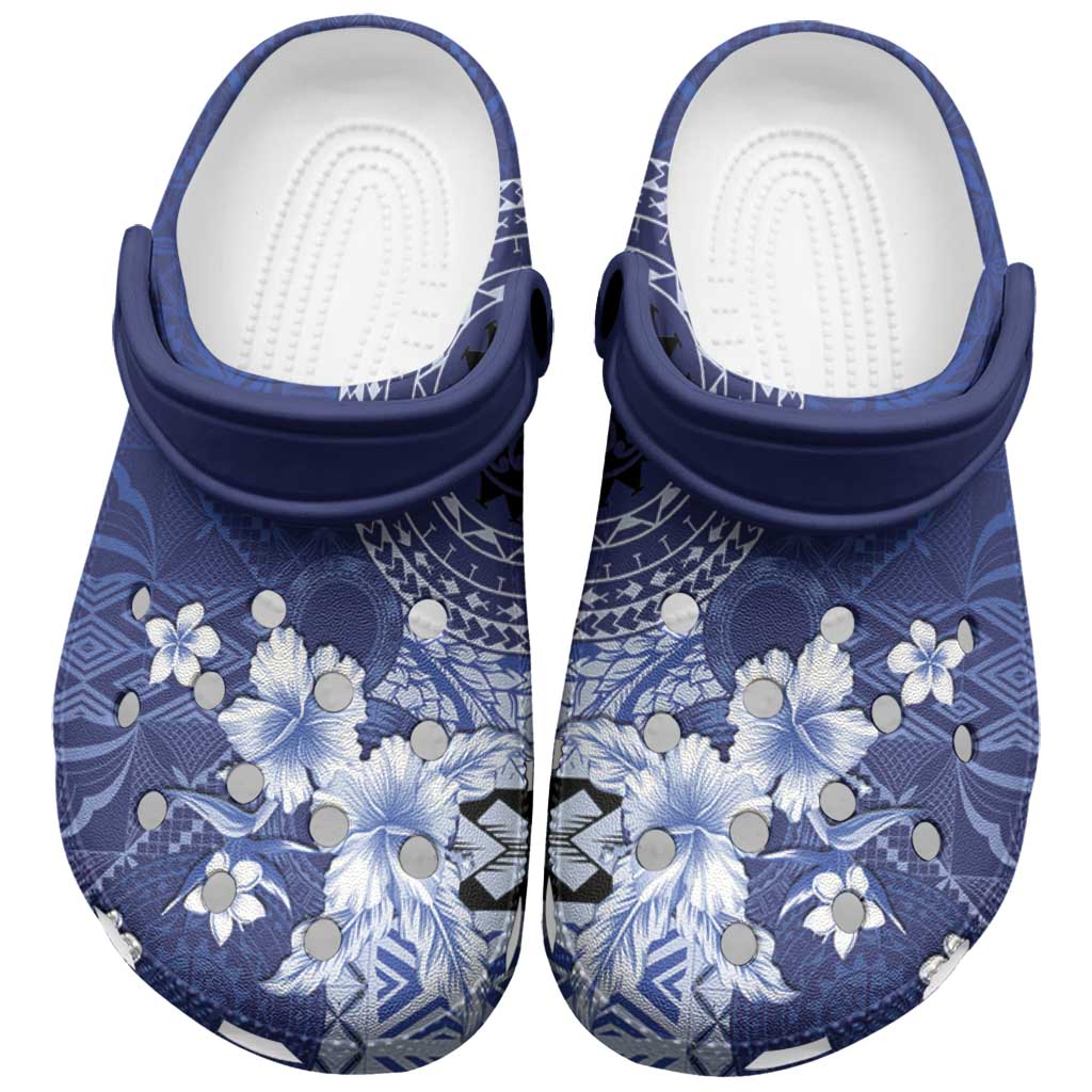 Samoa Siapo Pattern With Navy Hibiscus Clogs Shoes LT05 Navy - Polynesian Pride