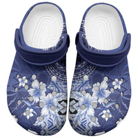 Samoa Siapo Pattern With Navy Hibiscus Clogs Shoes LT05 Navy - Polynesian Pride