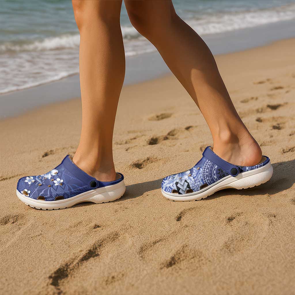 Samoa Siapo Pattern With Navy Hibiscus Clogs Shoes LT05 - Polynesian Pride