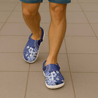 Samoa Siapo Pattern With Navy Hibiscus Clogs Shoes LT05 - Polynesian Pride