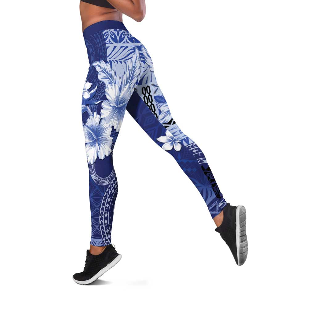 Samoa Siapo Pattern With Navy Hibiscus Leggings LT05 Navy - Polynesian Pride