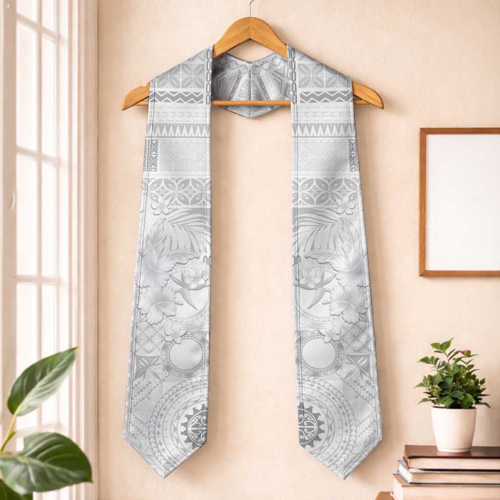 Samoa Siapo Pattern With White Hibiscus Graduation Stole LT05 One Size White - Polynesian Pride
