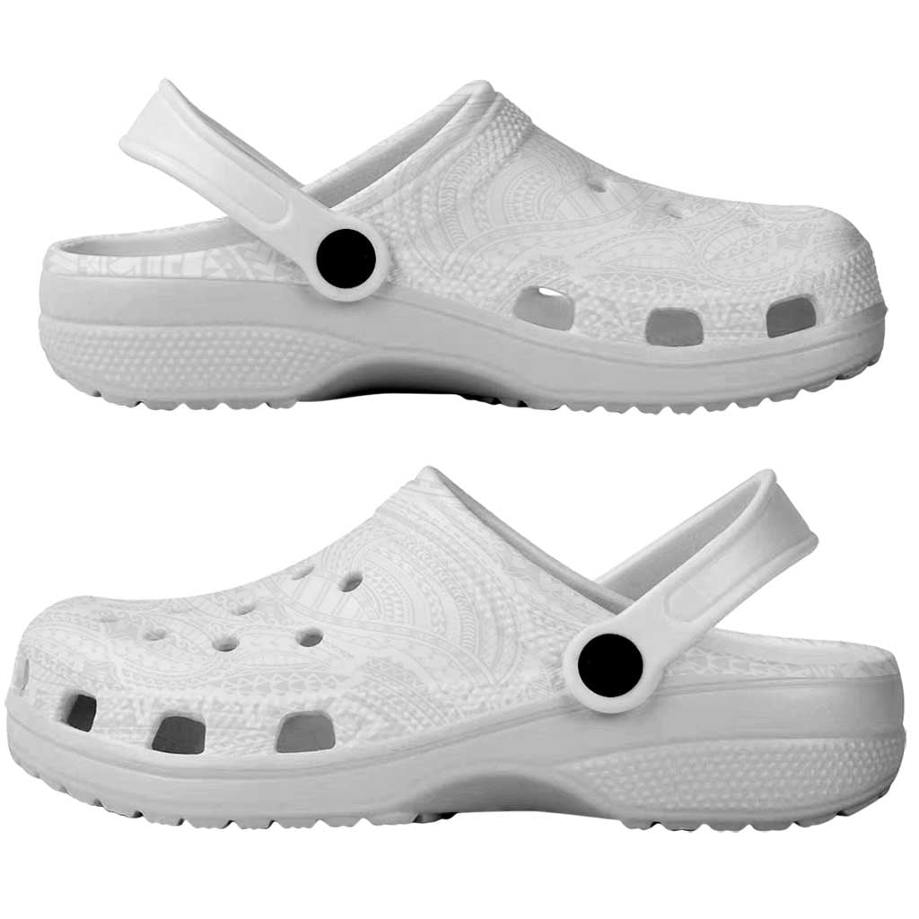 Samoan DNA Art Tattoo Clogs Shoes Polynesian Pattern All White LT03 - Polynesian Pride