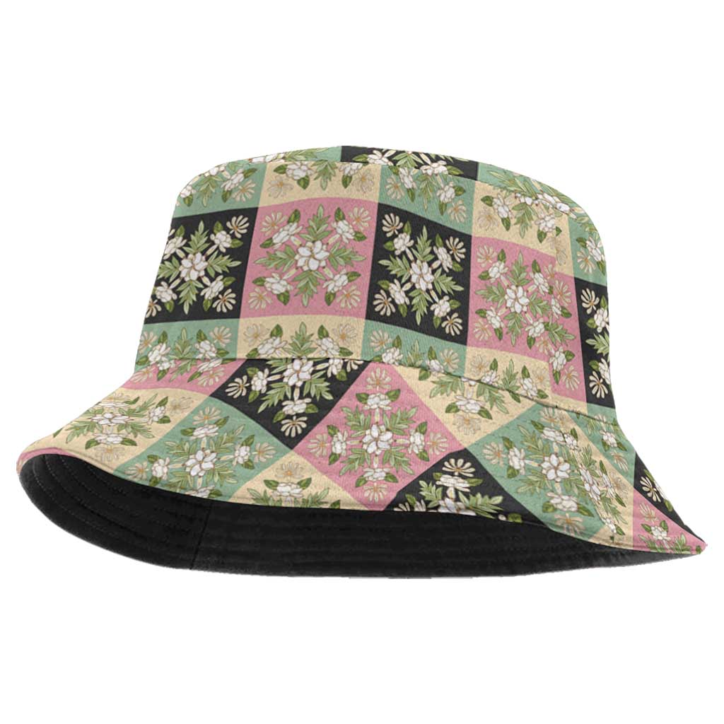 Seamless Pattern Maile and Pikake Lei Bucket Hat Squares Maile Leaf LT9 One Size Green - Polynesian Pride
