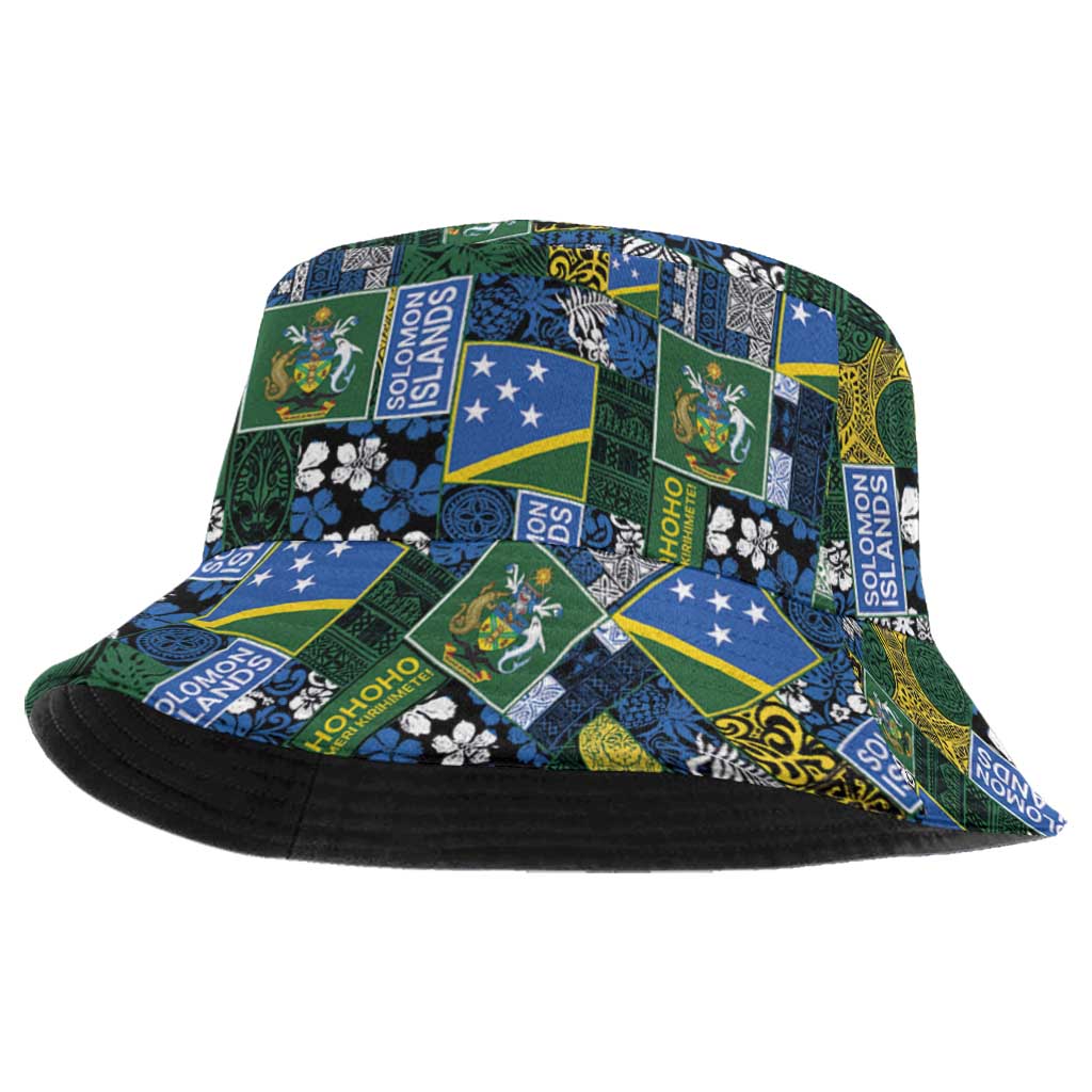Solomon Islands Meri Kirihimete Bucket Hat Pacific Patchwork Xmas Vibes LT9 One Size Blue - Polynesian Pride