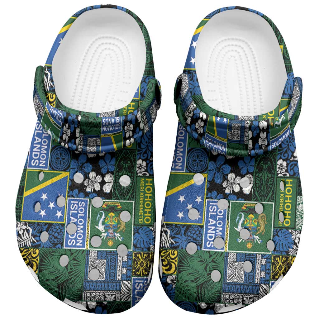 Solomon Islands Meri Kirihimete Clogs Shoes Pacific Patchwork Xmas Vibes LT9 Blue - Polynesian Pride