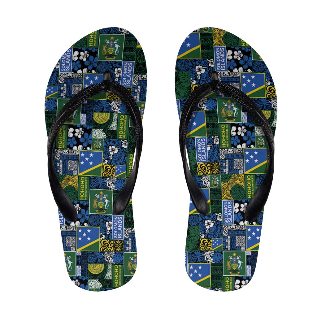 Solomon Islands Meri Kirihimete Flip Flops Pacific Patchwork Xmas Vibes LT9 Blue - Polynesian Pride