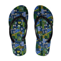 Solomon Islands Meri Kirihimete Flip Flops Pacific Patchwork Xmas Vibes LT9 Blue - Polynesian Pride