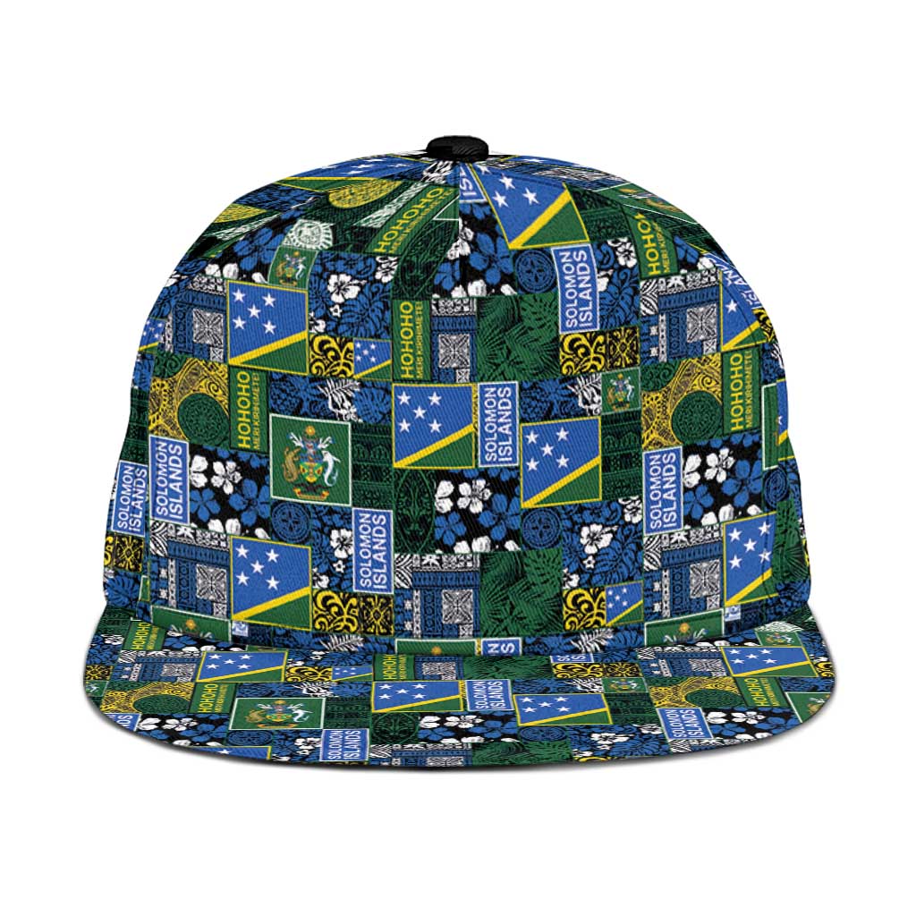 Solomon Islands Meri Kirihimete Snapback Cap Pacific Patchwork Xmas Vibes LT9 One Size Blue - Polynesian Pride