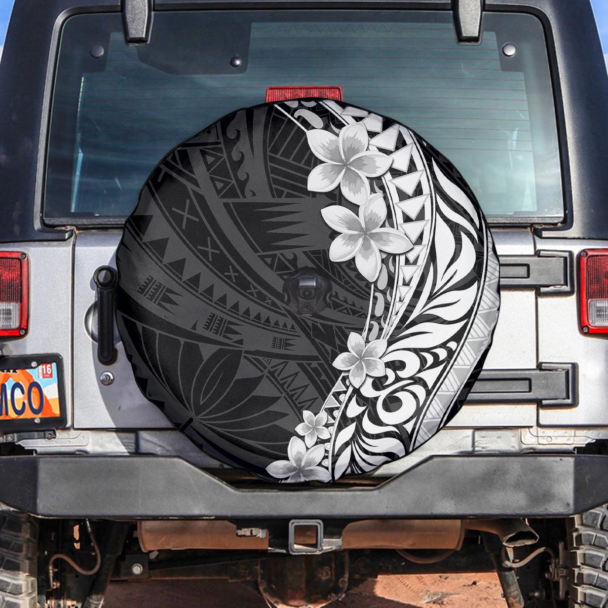 Hawaii Aloha Spare Tire Cover Plumeria Vintage - Gray Version LT7 Gray - Polynesian Pride
