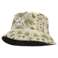 Squares Maile Leaf Bucket Hat Beige Palaka Hawaiian Quilt Pattern LT9 One Size Beige - Polynesian Pride