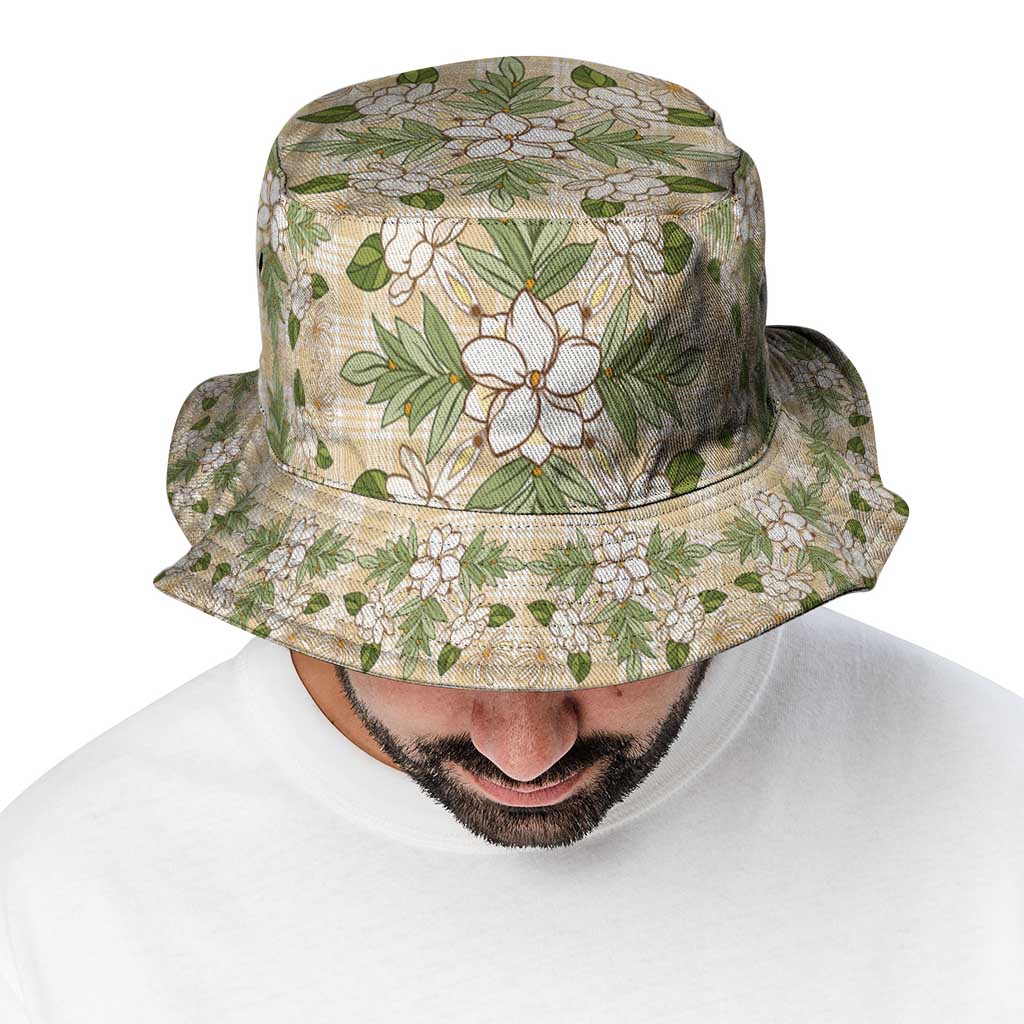 Squares Maile Leaf Bucket Hat Beige Palaka Hawaiian Quilt Pattern LT9 - Polynesian Pride