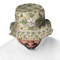 Squares Maile Leaf Bucket Hat Beige Palaka Hawaiian Quilt Pattern LT9 - Polynesian Pride