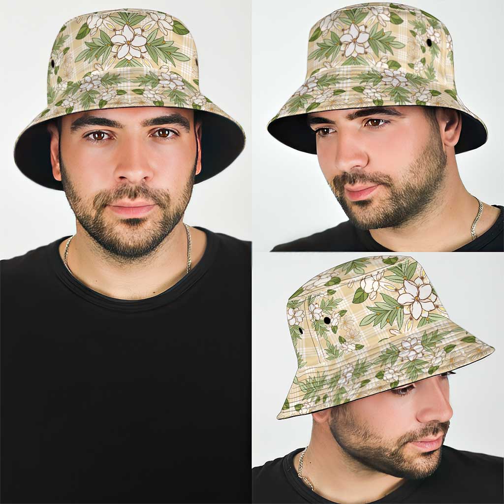 Squares Maile Leaf Bucket Hat Beige Palaka Hawaiian Quilt Pattern LT9 - Polynesian Pride