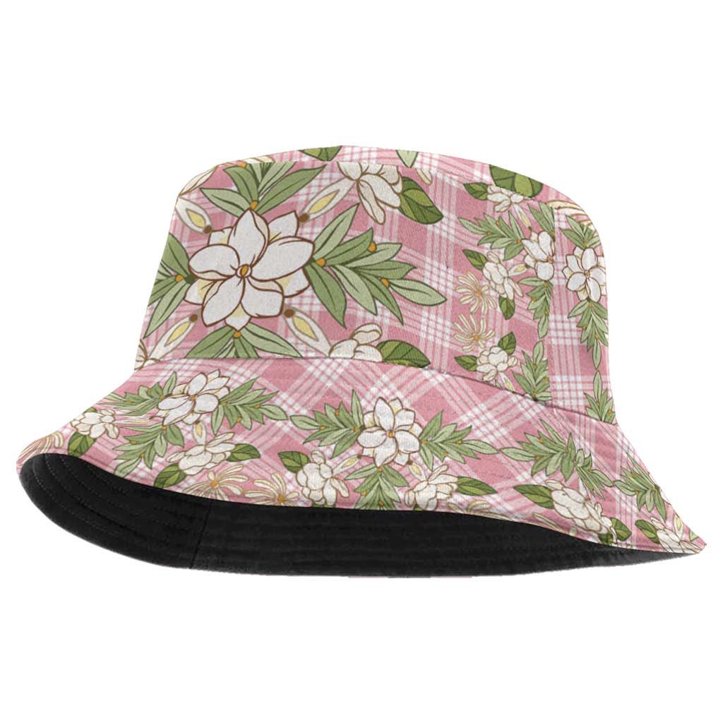 Squares Maile Leaf Bucket Hat Pink Palaka Hawaiian Quilt Pattern LT9 One Size Pink - Polynesian Pride