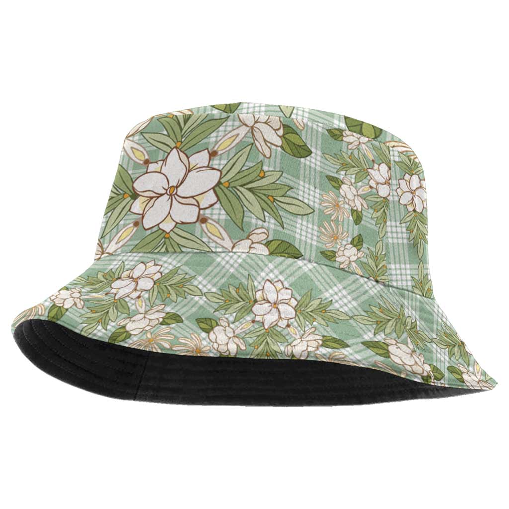 Squares Maile Leaf Bucket Hat Turquoise Palaka Hawaiian Quilt Pattern LT9 One Size Turquoise - Polynesian Pride