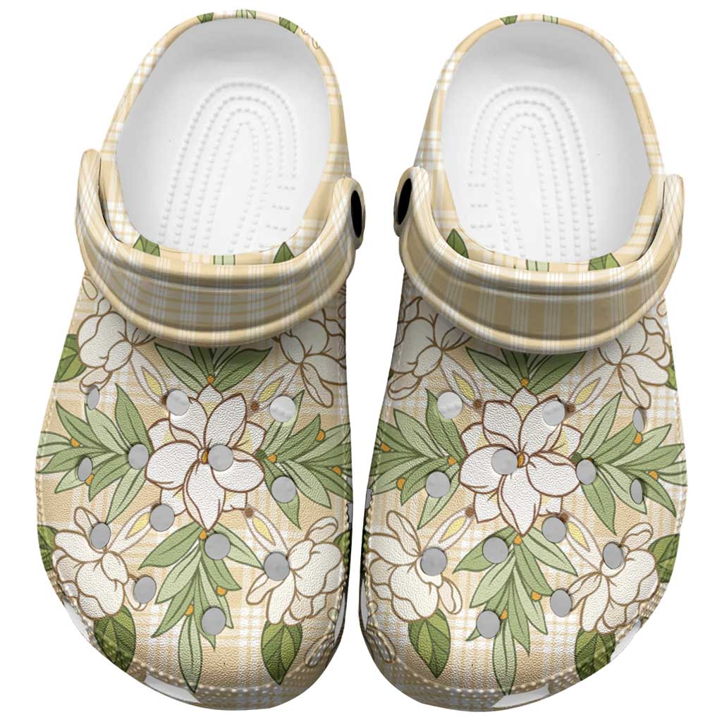 Squares Maile Leaf Clogs Shoes Beige Palaka Hawaiian Quilt Pattern LT9 Beige - Polynesian Pride