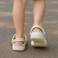 Squares Maile Leaf Clogs Shoes Beige Palaka Hawaiian Quilt Pattern LT9 - Polynesian Pride