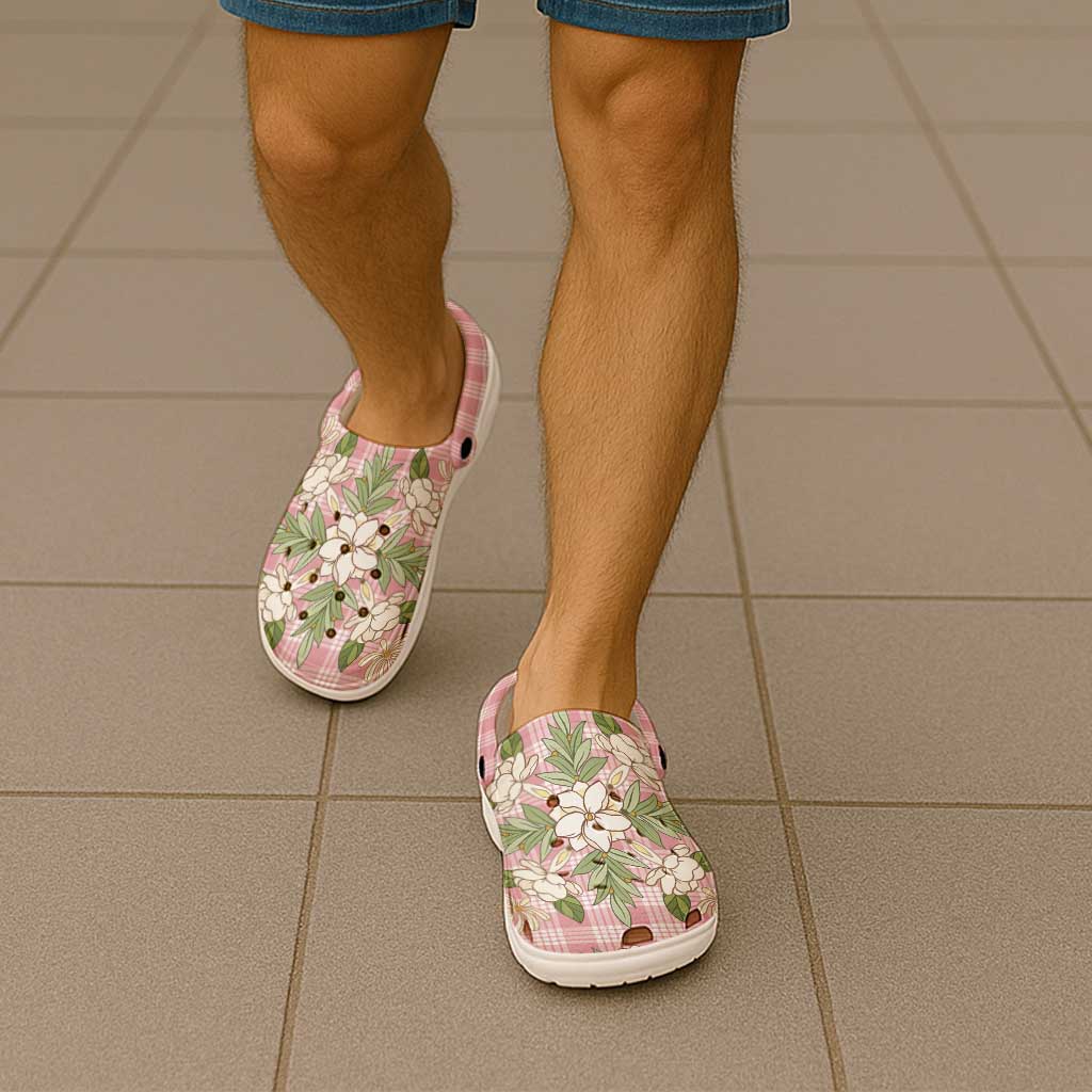 Squares Maile Leaf Clogs Shoes Pink Palaka Hawaiian Quilt Pattern LT9 - Polynesian Pride